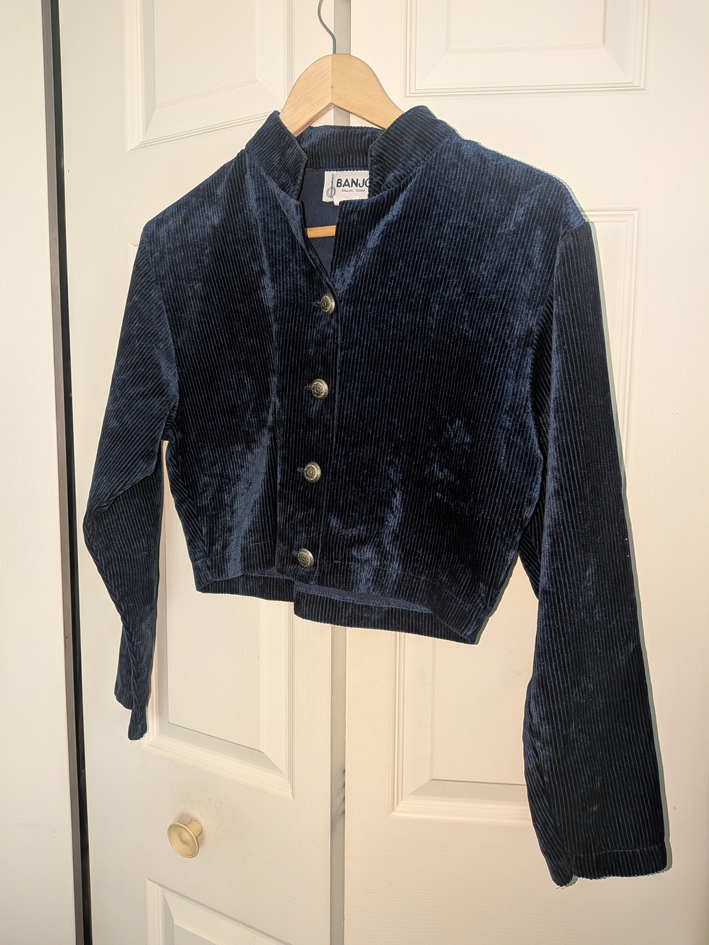 BANJO Navy Corduroy Cropped Blazer